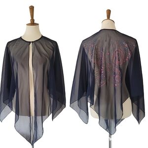 Vintage Sheer Navy Painted‎ Butterfly Back Kimono